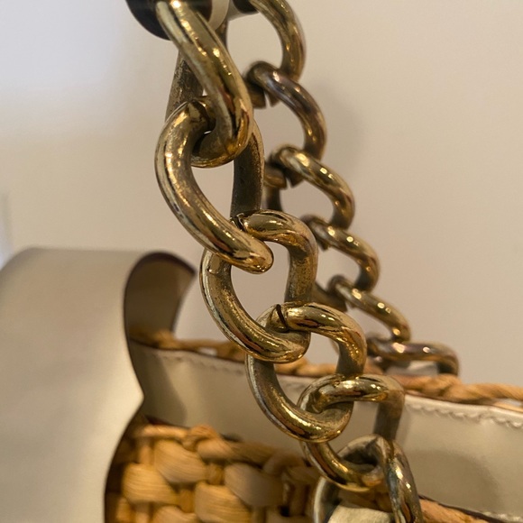 Michael Kors Vintage Woven Tote Bag White Leather Gold Hardware Spring/Summer - Picture 5 of 14